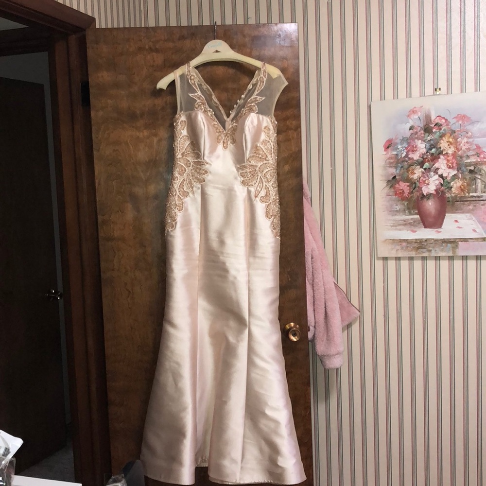 Champagne Mermaid Dress with Gem Detailing